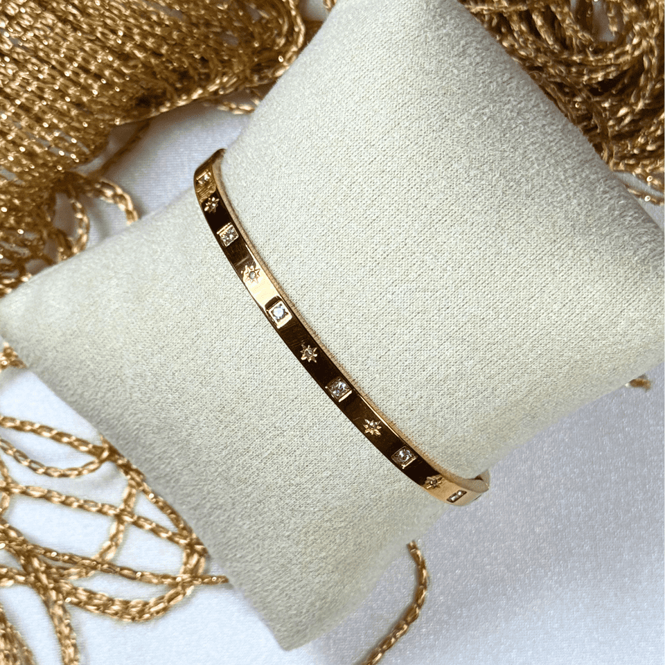 18K Gold Plated Celestial Star & Crystal Bangle - Bianca (Waterproof)
