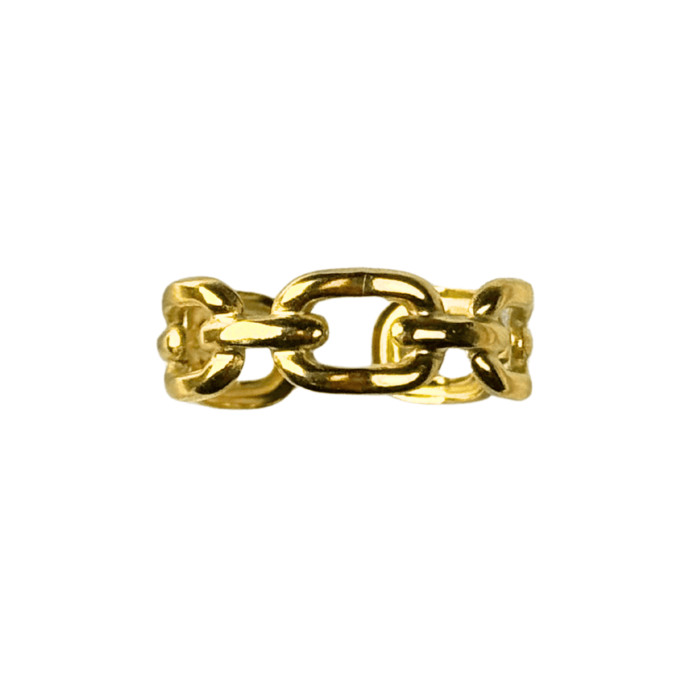 Gold chain-link ring on a white background