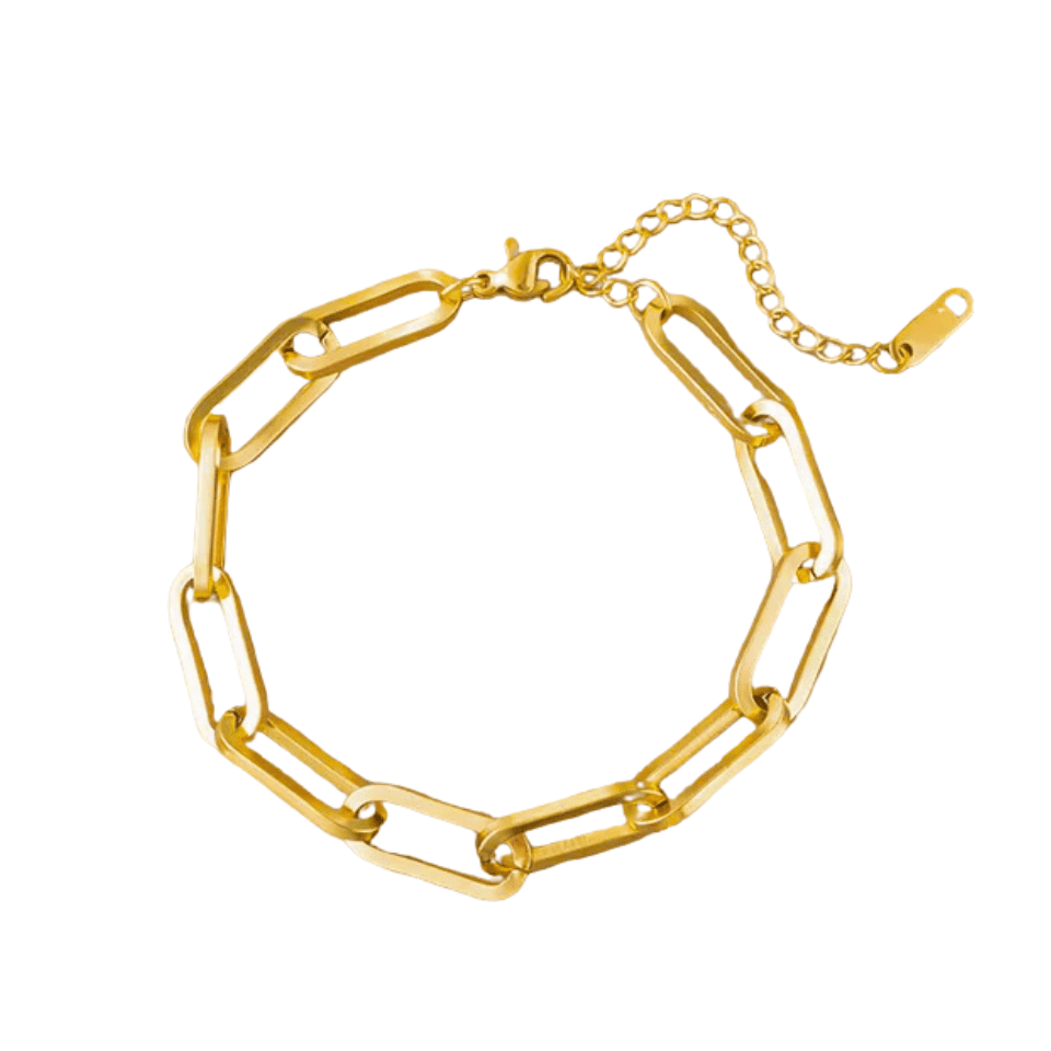 Gold chain bracelet on a white background