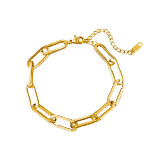 Gold chain bracelet on a white background
