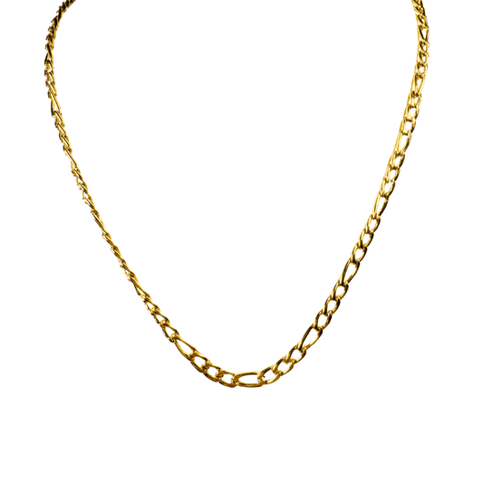 Gold chain necklace on a white background