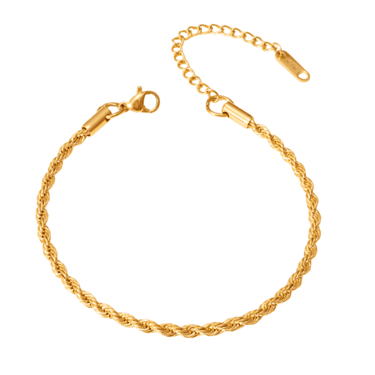 Gold chain bracelet on a white background