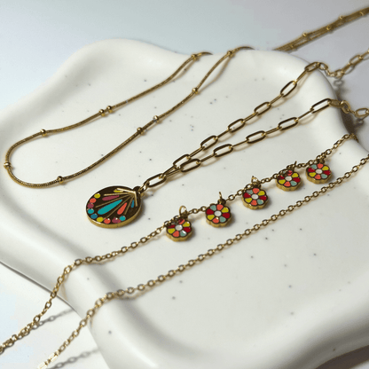 18K Gold Plated Colorful Enamel Necklace Set - Bali (3-Piece Layering)
