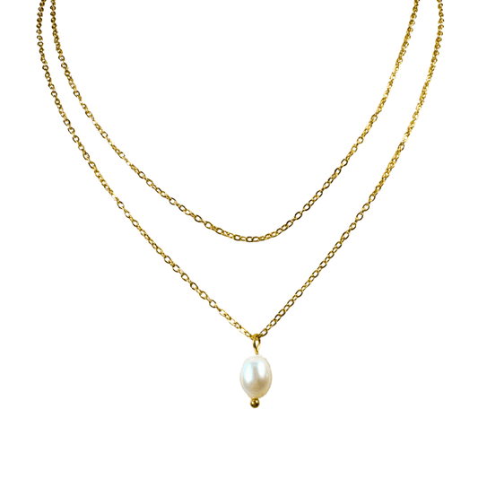 18K Gold Plated Layered Pearl Drop Necklace - Katia (Waterproof)