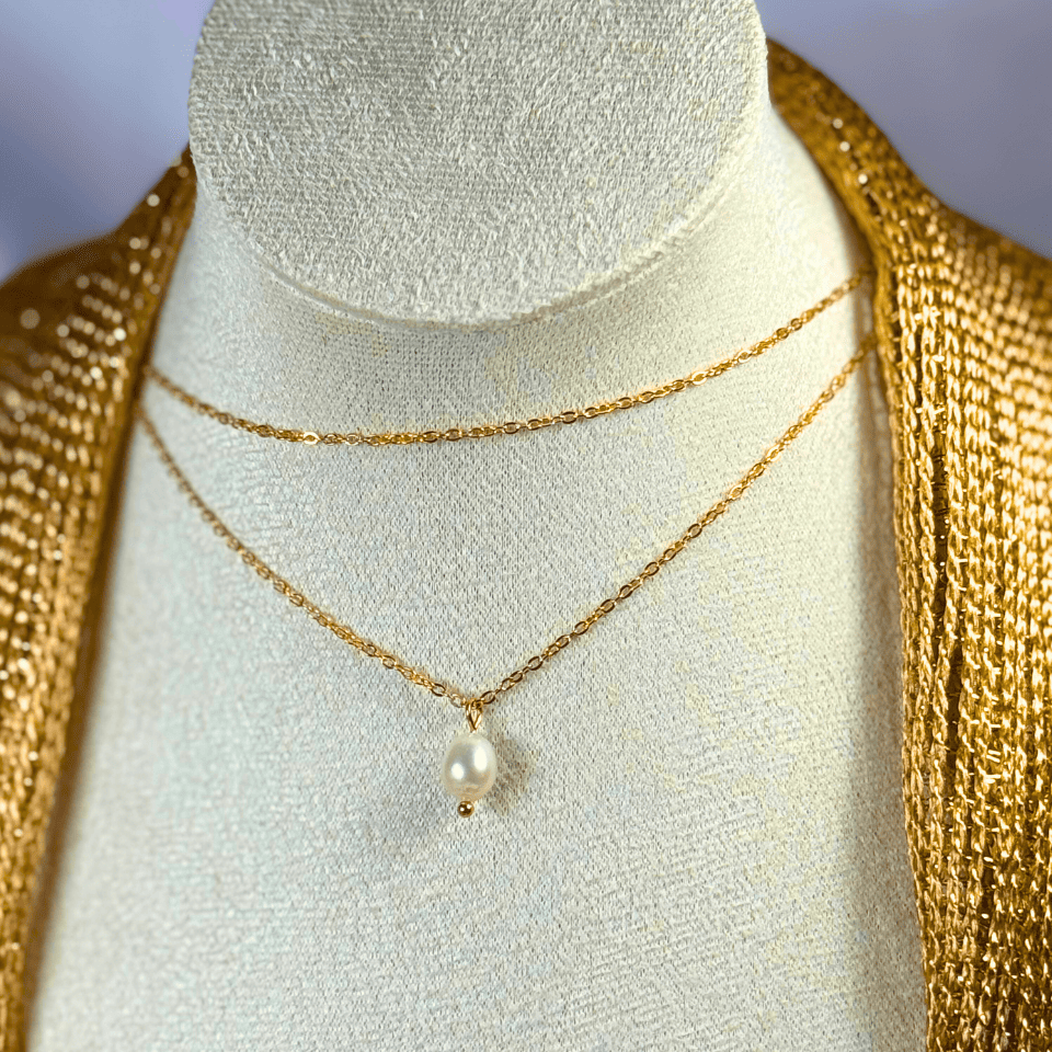 18K Gold Plated Layered Pearl Drop Necklace - Katia (Waterproof)