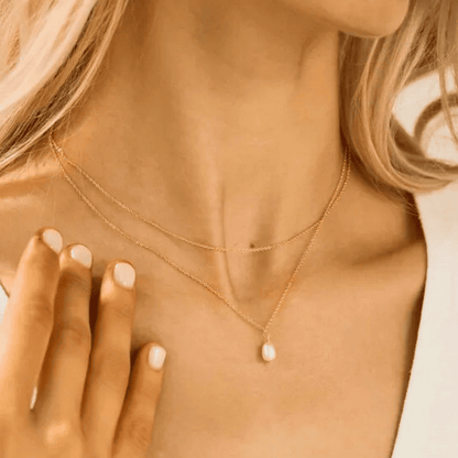 18K Gold Plated Layered Pearl Drop Necklace - Katia (Waterproof)
