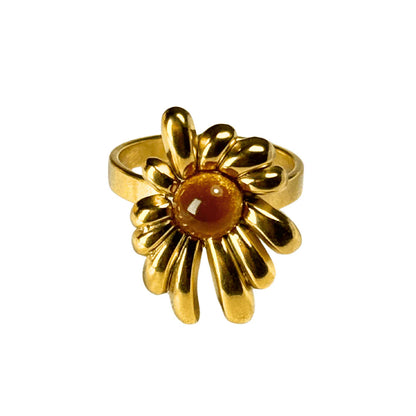 18K PVD Gold Flower Adjustable Ring: Mary