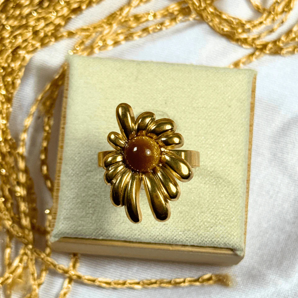 18K PVD Gold Flower Adjustable Ring: Mary