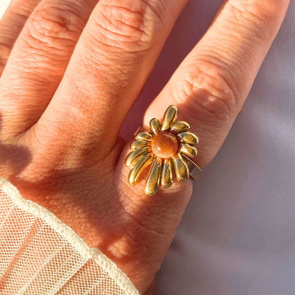 18K PVD Gold Flower Adjustable Ring: Mary