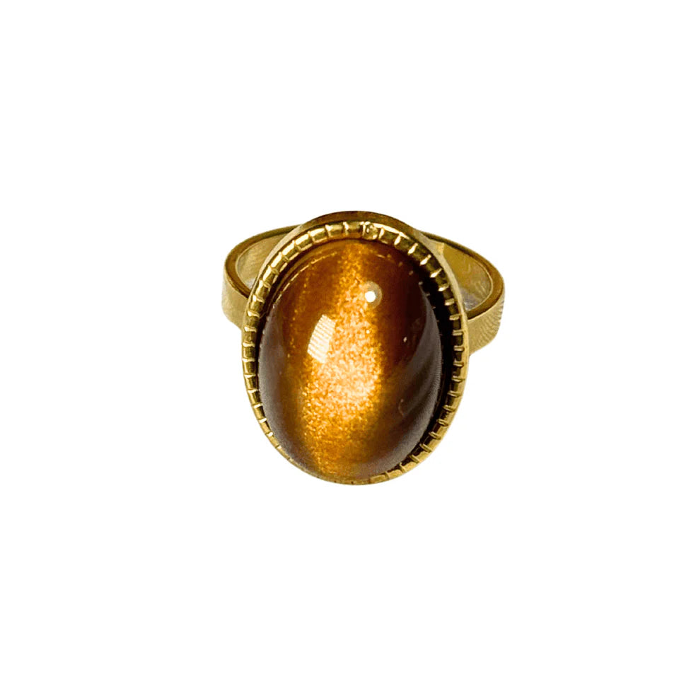18K PVD Gold Oval Brown Stone Statement Ring: Tiana