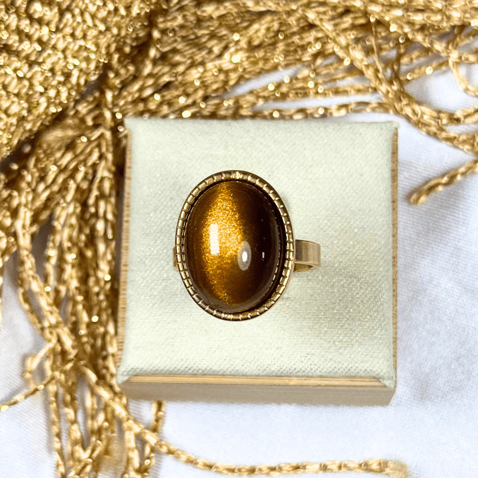 18K PVD Gold Oval Brown Stone Statement Ring: Tiana