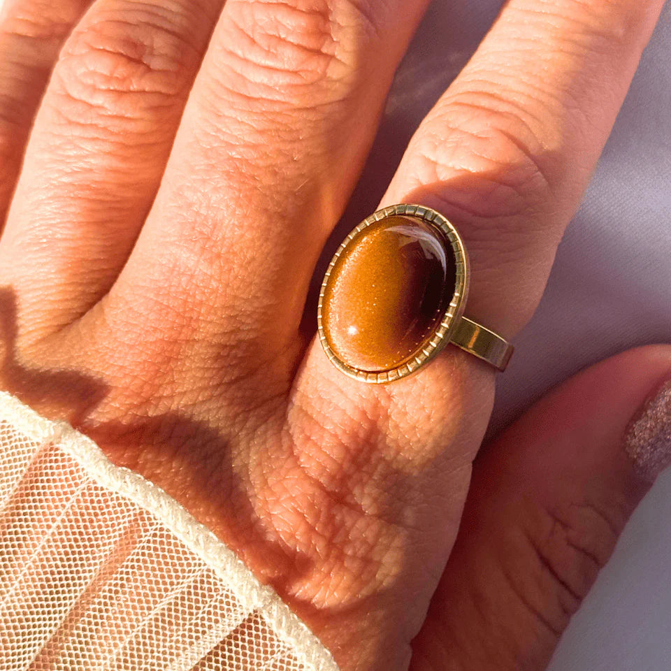 18K PVD Gold Oval Brown Stone Statement Ring: Tiana